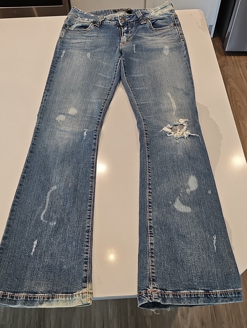 Serfontaine Women's Bootcut Distressed Jeans